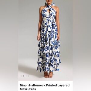 Light Blue and White Floral Zip Dress